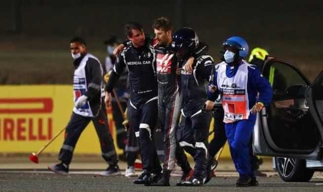 Simon Grosjean's father, Romain Grosjean, miraculously walked away from the devastating crash.